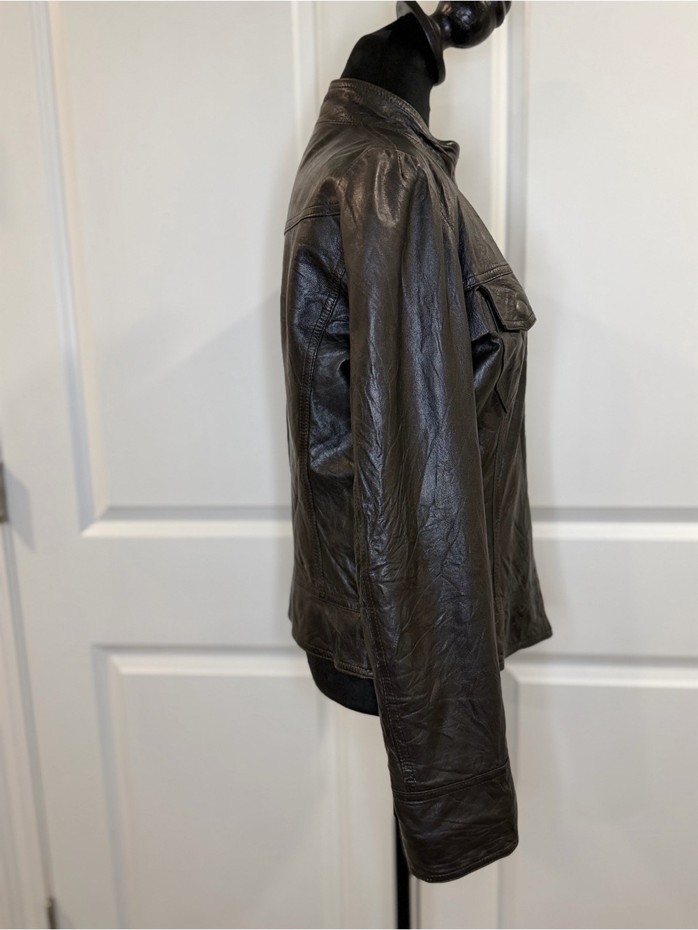 Women's Vintage Fiocchi Chocolate Brown Leather Zip-Front Jacket Italian Size 46 - Picture 5 of 15